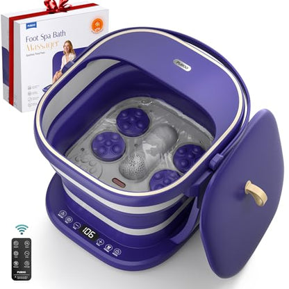 Electric Foot Bath Massager with Remote, 16 Motorized Massage Balls for Stress Relief, Collapsible Foot Spa Bath Massager with Heat, Pedicure Spa Tub with Temp Control, Purple - color: Purple