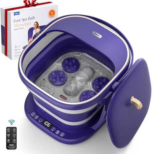 Electric Foot Bath Massager with Remote, 16 Motorized Massage Balls for Stress Relief, Collapsible Foot Spa Bath Massager with Heat, Pedicure Spa Tub with Temp Control, Purple - color: Purple