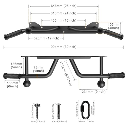 Kipika Heavy Duty Wall Mounted Doorway Pull Up Bar, Multifunctional Chin Up Bar, Portable Fitness Door Bar, Body Workout Home Gym System