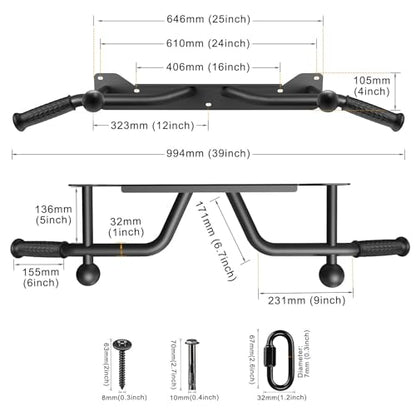 Kipika Heavy Duty Wall Mounted Doorway Pull Up Bar, Multifunctional Chin Up Bar, Portable Fitness Door Bar, Body Workout Home Gym System