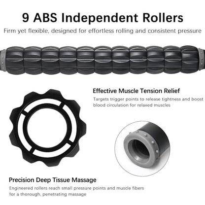 Muscle Roller Massage Roller Stick- Deep Tissue Fascia Blaster for Myofascial Pain Relief, Lymphatic Drainage & Body Sculpting, Handheld Physical Therapy & Recovery Tool (Gray black-18 inch)