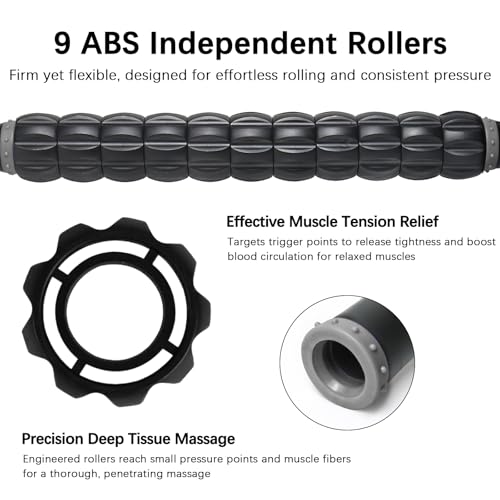 Muscle Roller Massage Roller Stick- Deep Tissue Fascia Blaster for Myofascial Pain Relief, Lymphatic Drainage & Body Sculpting, Handheld Physical Therapy & Recovery Tool (Gray black-18 inch) - color: Gray Black