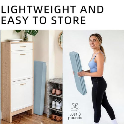 Foldable Yoga Mat 75"x31" – 0.24" Thin | Easy to store & carry – takes little space. Exercise mat: non-slip for home gym. Pilates mat: odor-free & easy-clean.