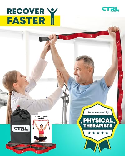 Stretching Strap with Loops, Non Elastic Stretch Band for Physical Therapy - color: Red
