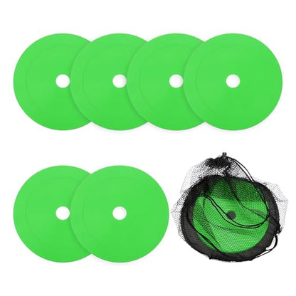 Flat Cones Spot Markers, Non-Slip Spot Marker Agility Dot Soccer Cones with Drawstring Bags - color: Green
