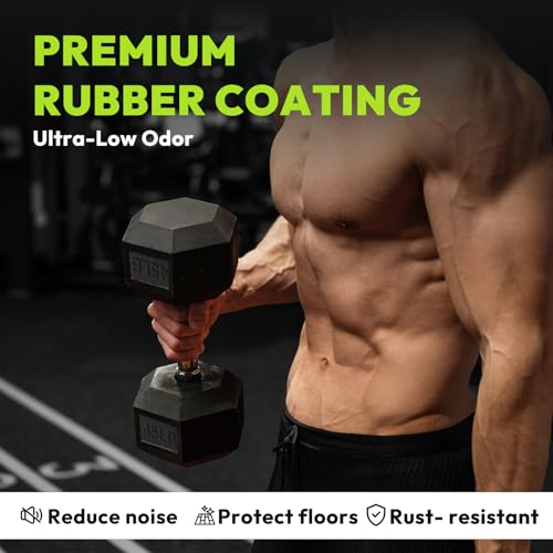HANDBODE Hex Dumbbell 45-640 lb Set, Rubber Encased Exercise & Fitness Dumbbells for Home Gym, Hand Weights for Strength Training