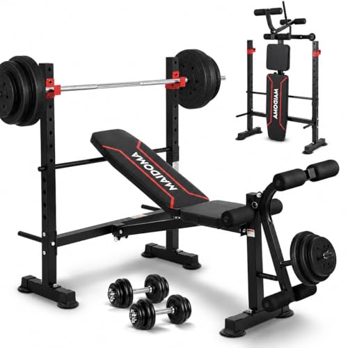 Multi-Function 8 in 1 Foldable Weight Bench Set with Leg Extension/Squat Rack, Adjustable Bench Press for Home Gym.（US Stock） - color: wine red