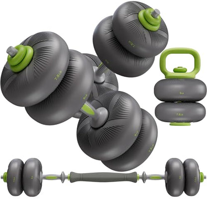 LIFERUN Adjustable Dumbbell Set, Soft PVC Coated, 45lbs/67lbs Free Weight Set Home Gym, 4-in-1 Used As Barbell, Dumbbells, Kettlebell, Weight Plates, Weights Dumbbells Set, Space Saving Fitness Exercise For Men/Women