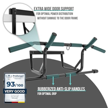 PULLUP & DIP Pull-up bar for door frames for hanging without screws and no slipping, professional door bar, pull-up bar with padded handles