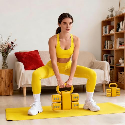 Yellow Dumbbell Set for Women - Adjustable Kettlebell Weights Set, 4-in-1 Hand Weights (2.2-12.1lbs) | Free Weights Dumbbells Set for Home Exercise & Fitness (Yellow Dumbbell)
