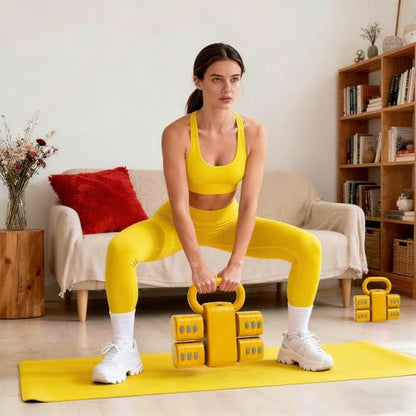 Yellow Dumbbell Set for Women - Adjustable Kettlebell Weights Set, 4-in-1 Hand Weights (2.2-12.1lbs) | Free Weights Dumbbells Set for Home Exercise & Fitness (Yellow Dumbbell)