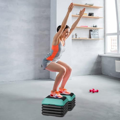 Step Aerobic Platform,16" x 16" Step Adjustable High Step Aerobic Platform with 6"- 8"-10"-12", Home Gym Exercise Fitness Workout Equipment - color: Green