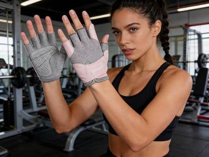 Utaly Women's Workout Gloves Fingerless Summer Gloves with Padded Breathable Mesh Non-Slip Sport Gloves for Cycling, Rowing