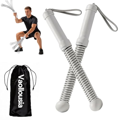 Ropeless Battle Ropes for Home Gym&Travel - 2 Pack Cordless Portable Battle Ropes, Exercise Rope Sticks for HIIT, Strength & Cardio, Fitness Enthusiasts and Athletes, Grey
