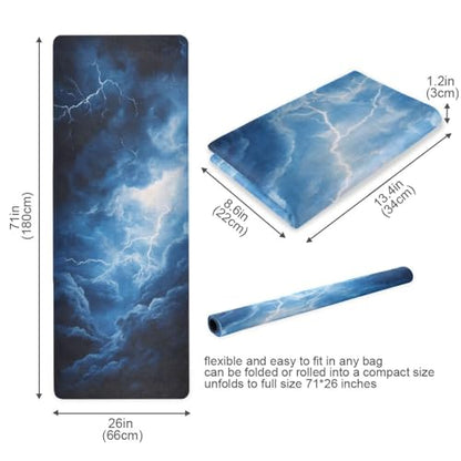 Kigai Travel Yoga Mat 71" x 24" Non Slip Natural Rubber Foldable Exercise Mat Ultra Thin 1.5mm Lightweight for Fitness, Pilates & Home Workout, Blue Lightning
