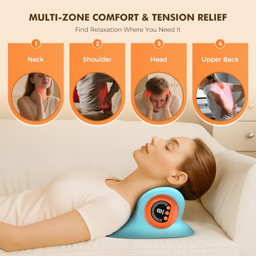 Neck Massager 2026 Portable Neck Traction Device,Cervical with Heating & Vibration–Relieve Muscle Tension,4-in-1 Neck Customizable Massage Modes with Wireless Remote Control
