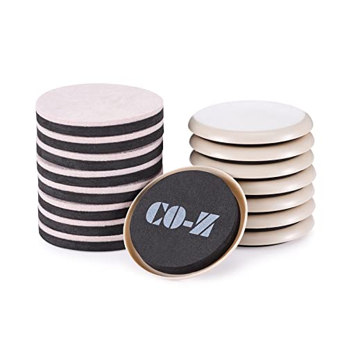 CO-Z Felt Furniture Sliders, 3 1/2" Reusable Furniture Sliders for Carpet Hardwood Floors - 16 Pack with 8 Plastic & 8 Felt Sliders, Heavy-Duty Furniture Gliders Movers, Moving Pads for Hard Surfaces - size: 3.5" Plastic&Felt Round - 16 pack