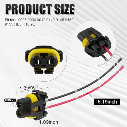 iBrightstar Nylon 9005 9006 9012 9145 H10 Female Adapter Wiring Harness Sockets Wire for Headlights Fog Lights - size: 9005/9006, style: Female Socket(Nylon)