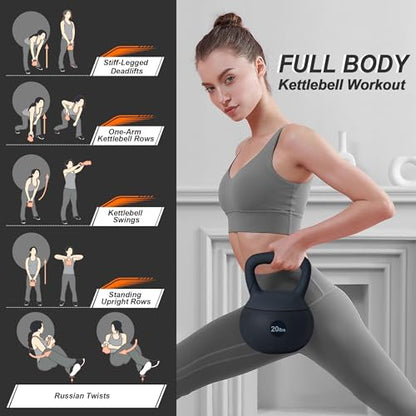 soges PVC One-Piece Kettlebell with Wide Handles, Strength Training Kettlebells 5lb to 35lb Optional for Women of Different Levels, Iron Sand Filled Soft Kettlebell - color: 20lbs - Black