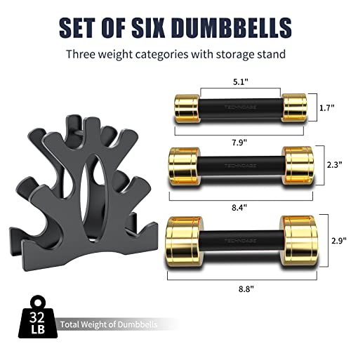 TECHNOAGE Round Dumbbell Sets with Steel Handle, Odorless Neoprene rubber Handle Cover - color: Black-Set