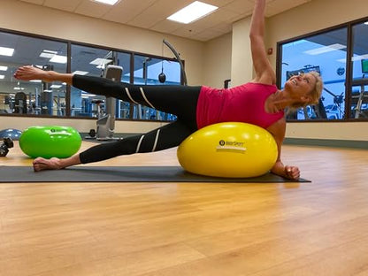 Body Sport Donut Ball – Durable, Inflatable Exercise Ball for Balance & Stability Training, Yoga, & Pilates Workouts – Use in Home, Office, Gym, or Classroom - style: 18-inch