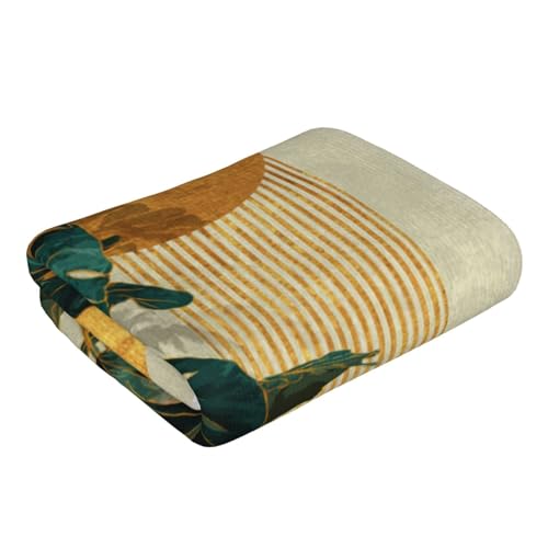 Boho Green Leaf Hand Towels Set of 2, Mid Century Modern Abstract Botanical Decorative Towels, Soft Lightweight Microfiber Absorbent Quick Dry Fingertip Towels for Bathroom Kitchen Spa Gym Home Decor