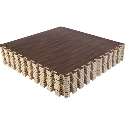 EVA Foam Floor Tiles 12-Pack - 48 SQFT Woodgrain Puzzle Mats for Floor - Interlocking Foam Tiles for Family Room or Gym Flooring by Stalwart (Dark) - color: Dark Wood Grain, size: 12 Pack