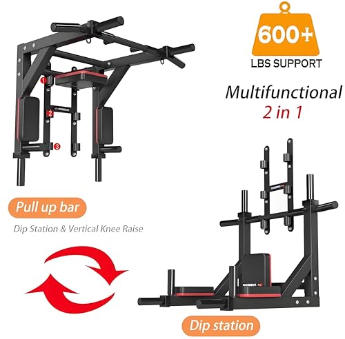 Multifunctional Wall Mounted Pull Up Bar/Chin Up bar,Dip Station for Indoor Home Gym Workout,Power Tower Set Gym Equipment 800LBS