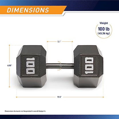 Marcy Cast Iron Hex Dumbbells Collection - Available size from 3-lb to 100-lb, SOLD INDIVIDUALLY - style: 100lbs