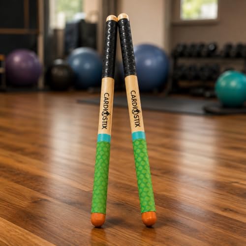 Cardiostix 8.5oz Cardio Drum Sticks per set (1 pair of sticks only) Weighted Double Grip Premium American Hickory Wood (Rainbow #3) | Drumming, Fitness, Aerobic Class - color: RAINBOW #3