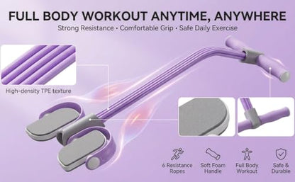 Abdominal Trainer, Sit-Up Training Equipment, 6 Tubes Fitness Elastic Pull Rope, Tension Rope Pull Up Pilate Foot Pedal Resistance Band Workout Tool Ab Shaper - color: Purple