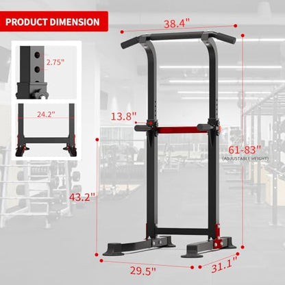 ZENOVA Pull Up Bar Dip Bar Squat Rack Workout Dip Station Height Adjustable Free Standing Chin Up Bar - color: Black&Red
