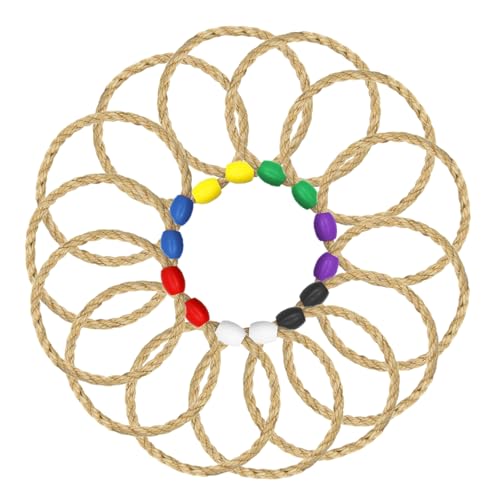 14 Pack Sisal Rope Ring Toss Game Replacement Parts for Adults and Kids, Outdoor Toss Rings for Agility/Speed Practice and Yard/Lawn Game for Party(7 Colors-Red Blue Yellow Green Purple Black White)