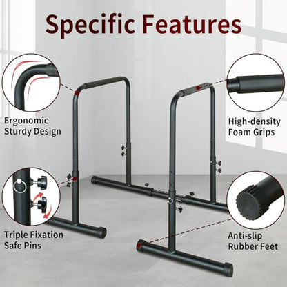 Dip Bar, Adjustable Dip Stands Station for Home, Functional Heavy Duty Parallette Bars for Upper Body Workout (550LBS Loading Capacity, 2025 New Version)