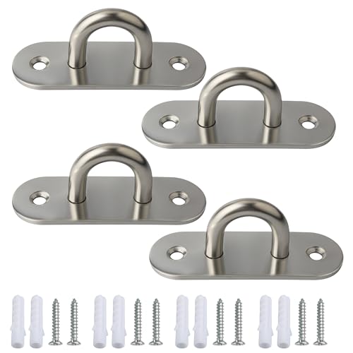 Alise Ceiling Hook Pad Eye Plate Top Hooks Hanging Marine Hardware for Yoga Hammock Swing Suspension Boat Sandbag Plant Basket,Stainless Steel Staple Hook Loop Wall/Ceiling Mount,Pack of 4 - color: Silver