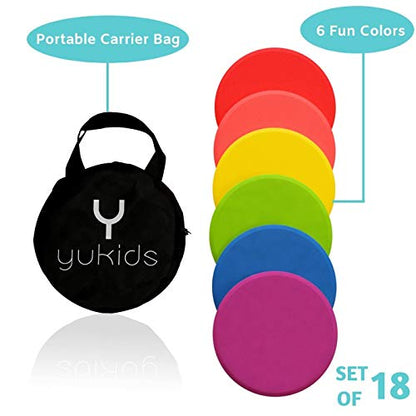 Poly Spot Markers - Non-Slip Rubber Agility Dots - Perfect for Sports (e.g. Soccer, Basketball) and Gym Training, Dance Class, PHYS Ed (PE) Equipment and Classroom Org (Set of 18)