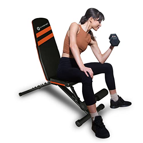 Exercise Bench Adjustable Foldable Compact Workout Weight Bench Easy To Carry NO ASSEMBLY NEEDED, Black-Orange (FOLD-110B)