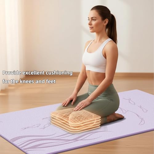 Extra Wide Yoga Mat 76"x40"x10mm TPE Double-Width Exercise Mat for Couples, Tall Yogis & Home Workouts, Non-Slip, Free of PVC & Latex - color: Light purple + Purple