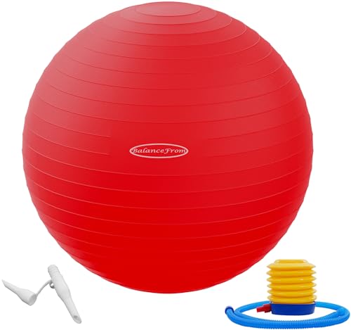 Fitvids Anti-Burst and Slip Resistant Exercise Yoga Fitness Birthing Ball with Quick Pump, 2,000-Pound Capacity, Multiple Colors and Sizes - color: Red, style: 15-18in (38-45cm), S