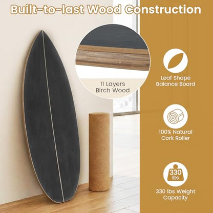 GYMAX Balance Board for Adults, 330LBS Wobble Boards with Storage Rack, Wooden Exercise Balancing Stability Trainer for Improve Balance, Surfing, Skate, Yoga, Skateboarding