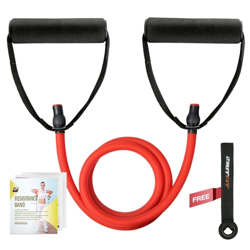 RitFit Single Resistance Exercise Band with Comfortable Handles - Ideal for Physical Therapy, Strength Training, Muscle Toning - Foam Padding Door Anchor and Starter Guide Included - size: 45-50lbs