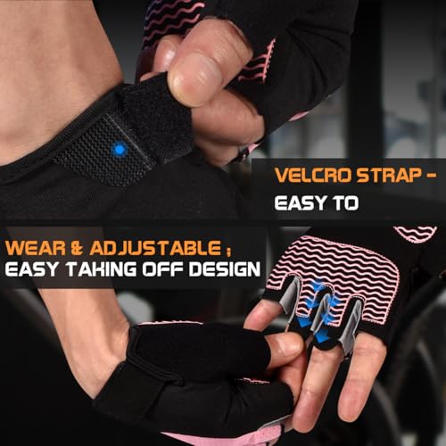 sunnex Workout Gloves for Women - Breathable Weight Lifting Gloves with Non-Slip Silicone Padding, Fingerless Gym Gloves for Cycling, Rowing, Pull Ups & Training (4 Sizes)