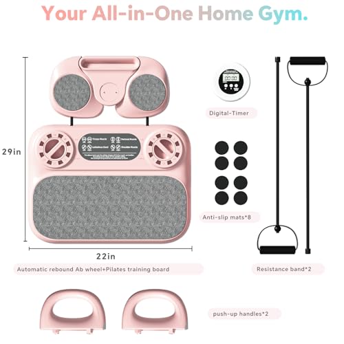 Pilates Reformer Board，6-in-1 Foldable Pilates Equipment for Home Workout with Timber，Core& Full Body Training for Women