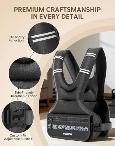 Adjustable Weighted Vest 10-20lb, Weight Vest for Women Men Walking Running Workout with 6 Removable Sandbags, Reflective Strip, Large Pocket for Gym