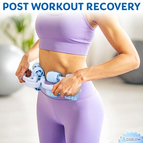 Leg Massage Roller - Adjustable Arm Belly Massager Roller Stick to Reduce Cellulite Appearance - Deep Tissue Myofascial Release Tool - Lymphatic Drainage Massaging Tool - color: Blue/White