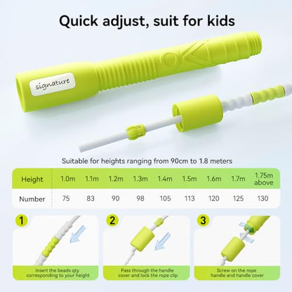 Skipping Rope, Adjustable Beaded Jump Rope with Double Bearing, Jump Rope for Kids at Home Schoel Gym,Tang-Free Flexible and Durable Jumping Ropes for Fitness - color: Green