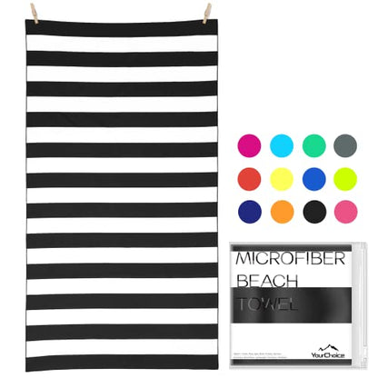 Your Choice Microfiber Beach Towel Sand-Free Quick Dry (67"x35"/60"x30") - color: Z-black Stripes, size: Extra Large(67x35")