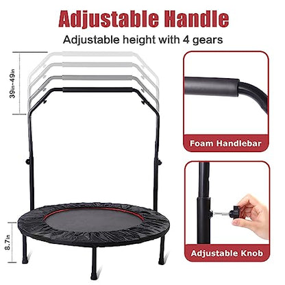 Rebounder Trampoline for Adults, 40"/50" Foldable Spring Fitness Trampoline - 450 lbs Capacity, Quiet & Stable Indoor/Outdoor Exercise Equipment for Cardio Workout - style: 40" WITH BAR
