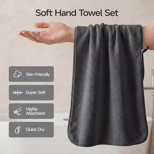 REDKISS Microfiber Hand Towels Set of 6, 16 by 28 inches, Ultra Soft and Highly Absorbent Hand Towels for Bathroom, Gym, Shower, Hotel, and Spa, Gray