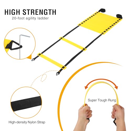 REDCAMP Agility Speed Training Equipment Set, 20ft 12 Rungs Agility Ladder, Jump Rope,10 Disc Cones, Resistance Parachute, 5 Resistance Bands, Football Practice Training Accessories with Storage Bag